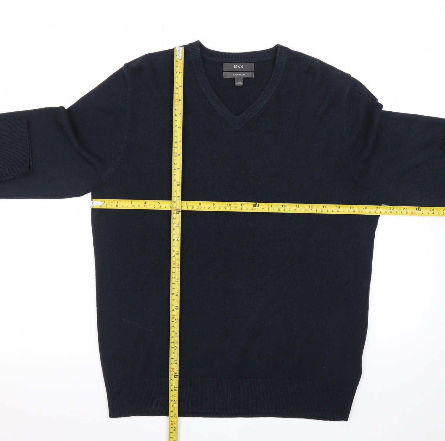 Marks and Spencer Men's Blue V-Neck Acrylic Jumper Size L