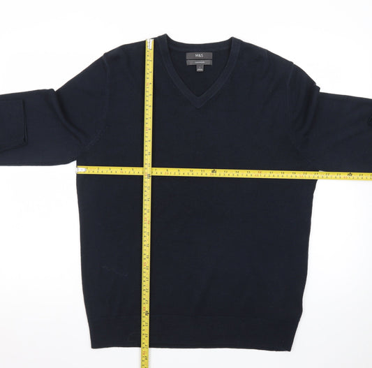 Marks and Spencer Men's Blue V-Neck Acrylic Jumper Size L