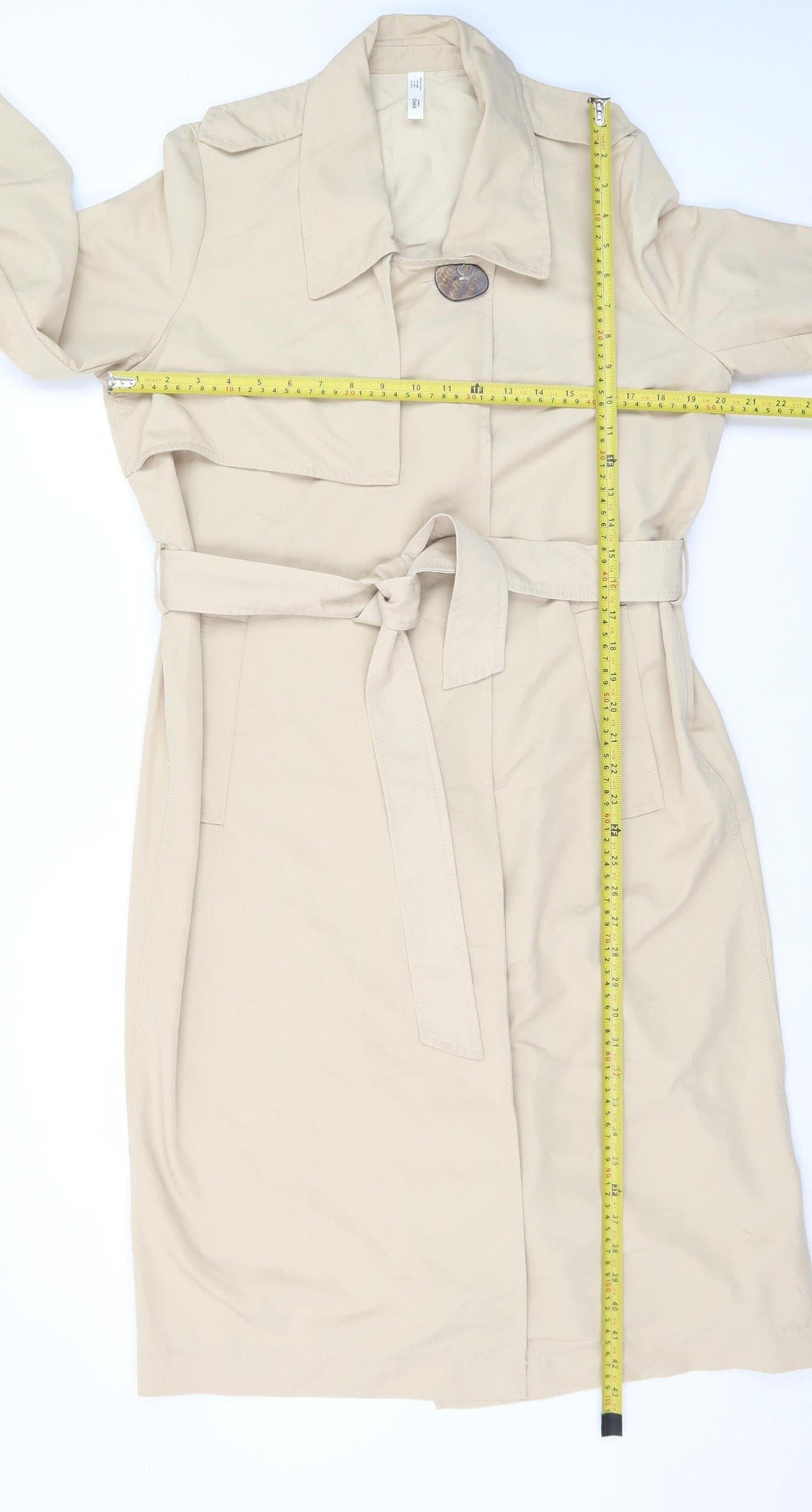 Mango Women’s Beige Cotton Long Trench Coat Size 10 Belted Classic