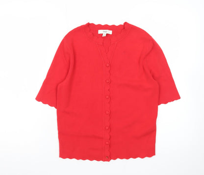 Marks and Spencer Women Red Small Scallop Edge Cardigan Knit Top