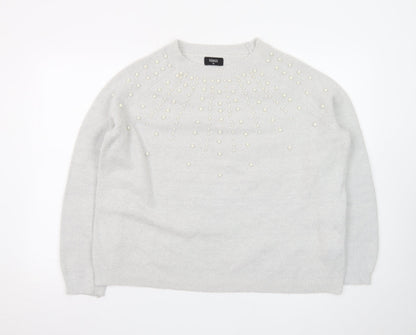 Klass Women’s Grey Beaded Crew Neck Pullover Jumper Size 2XL