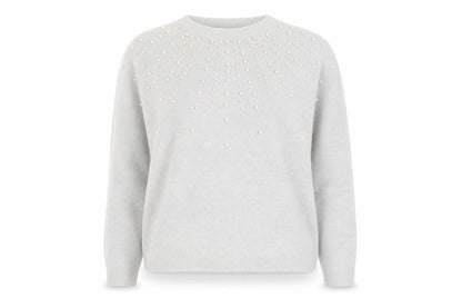 Klass Women’s Grey Beaded Crew Neck Pullover Jumper Size 2XL