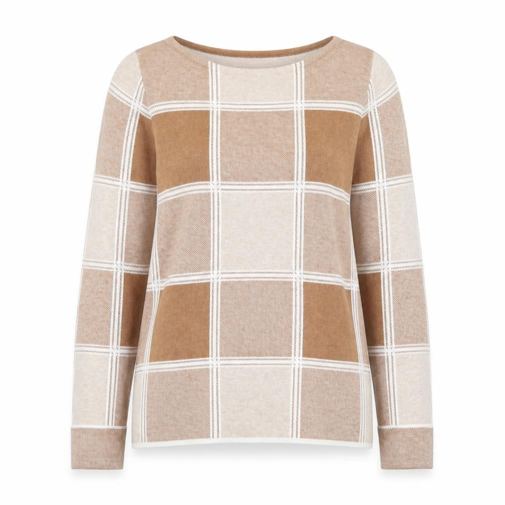 Tahari Women Beige Check Knit Pullover Jumper UK L