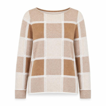 Tahari Women Beige Check Knit Pullover Jumper UK L