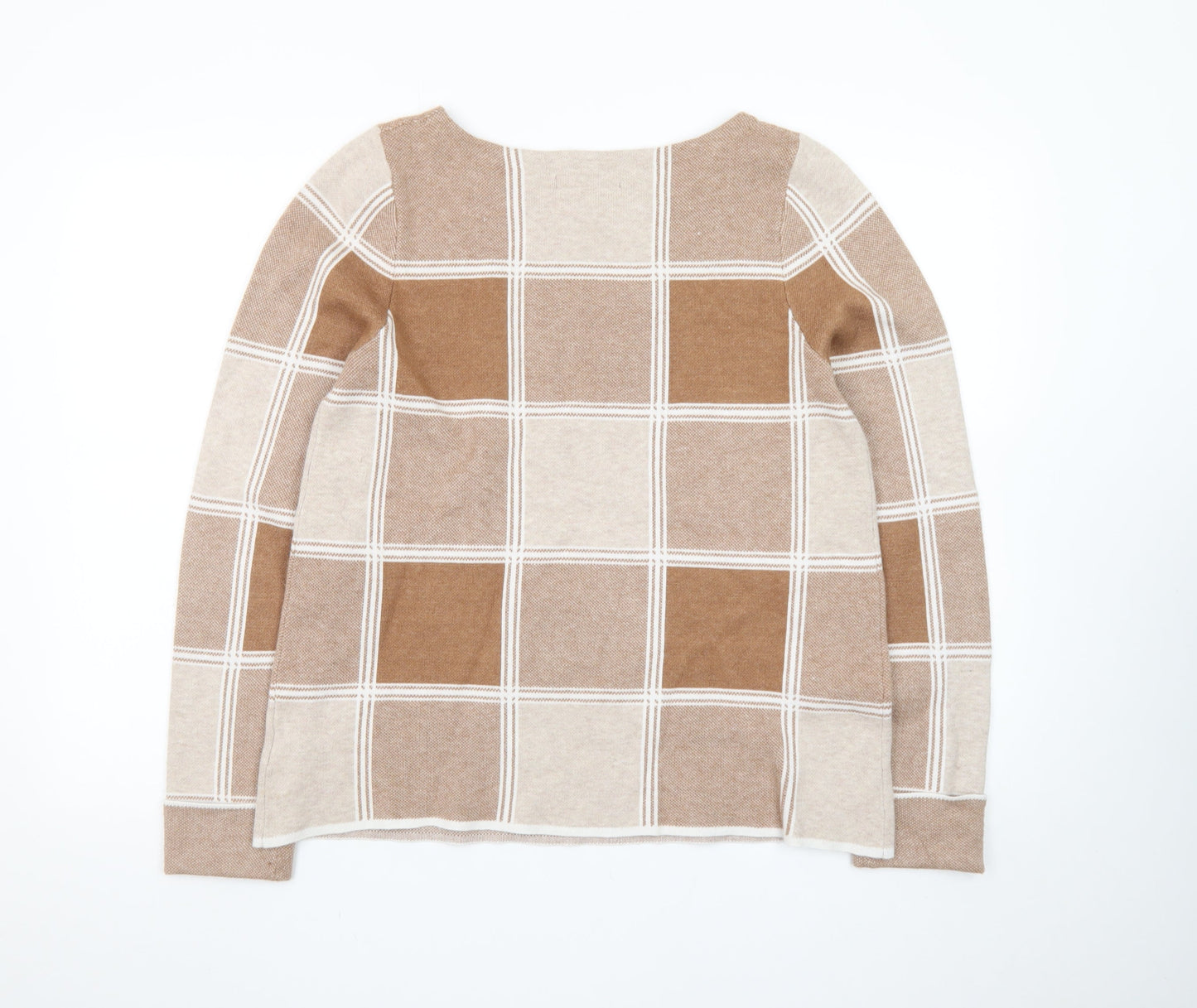 Tahari Women Beige Check Knit Pullover Jumper UK L