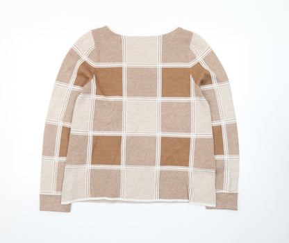 Tahari Women Beige Check Knit Pullover Jumper UK L