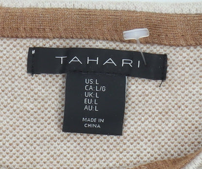 Tahari Women Beige Check Knit Pullover Jumper UK L