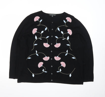 Bonmarché Women's Black Floral Embroidered Cardigan Size L