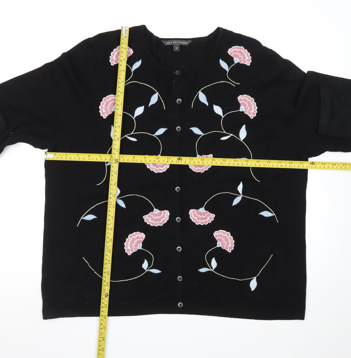 Bonmarché Women's Black Floral Embroidered Cardigan Size L