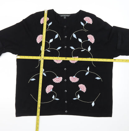 Bonmarché Women's Black Floral Embroidered Cardigan Size L