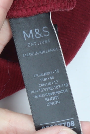 Marks and Spencer Womens Red Velour Leggings Size 16 Short Length