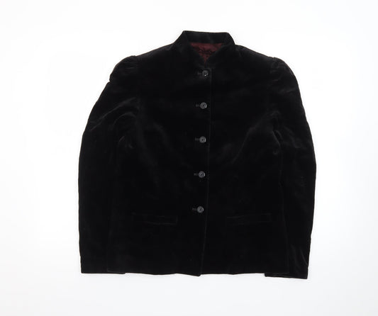Reldan Womens Black Velvet Blazer Size 12 Classic Buttoned Jacket