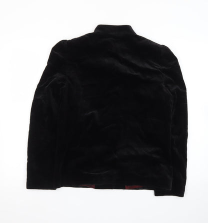 Reldan Womens Black Velvet Blazer Size 12 Classic Buttoned Jacket