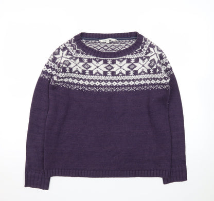 Fat Face Womens Purple Fair Isle Wool Blend Jumper Size 10