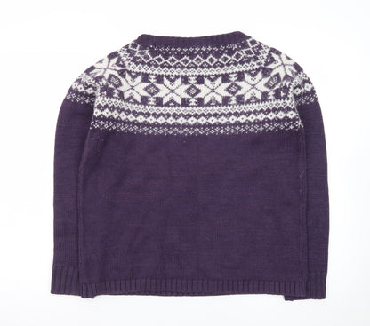 Fat Face Womens Purple Fair Isle Wool Blend Jumper Size 10