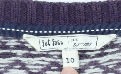 Fat Face Womens Purple Fair Isle Wool Blend Jumper Size 10