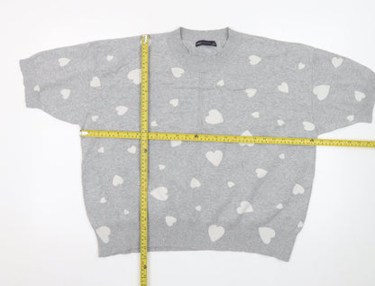 Marks and Spencer Women Grey Heart Print Short Sleeve Jumper XL