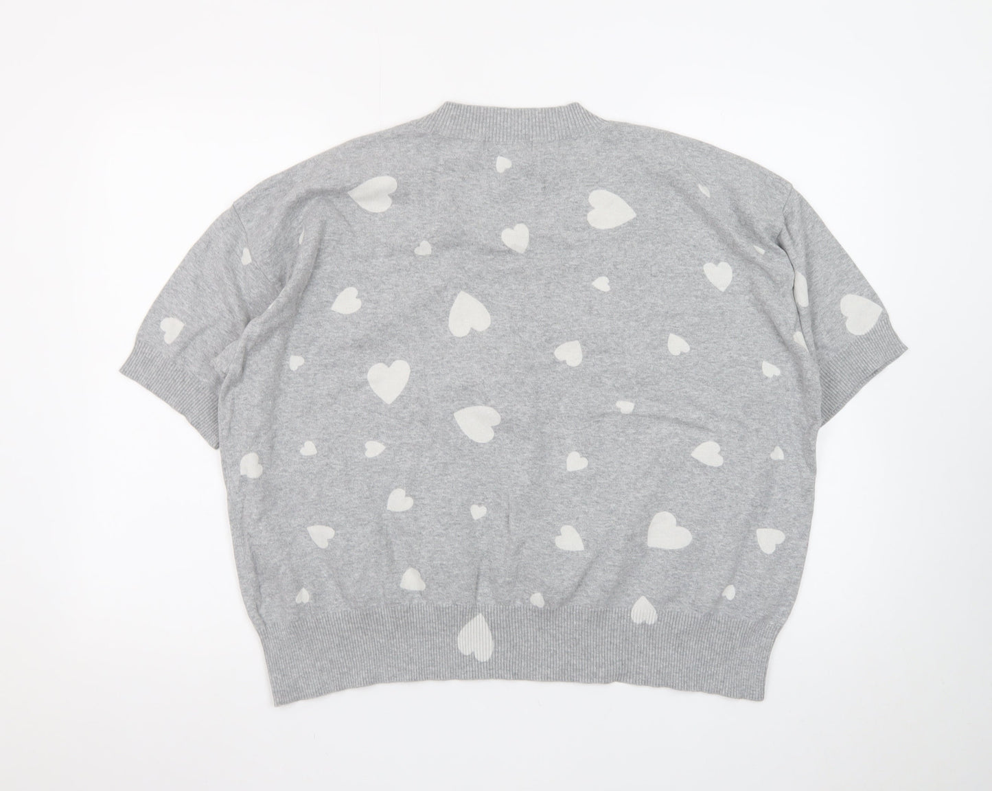 Marks and Spencer Women Grey Heart Print Short Sleeve Jumper XL