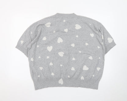 Marks and Spencer Women Grey Heart Print Short Sleeve Jumper XL