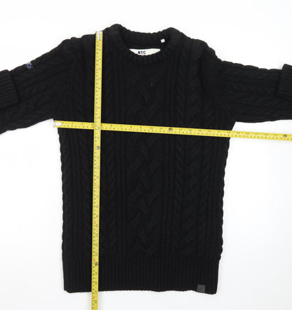 Superdry Men Black Cable-Knit Crew Neck Pullover Jumper M