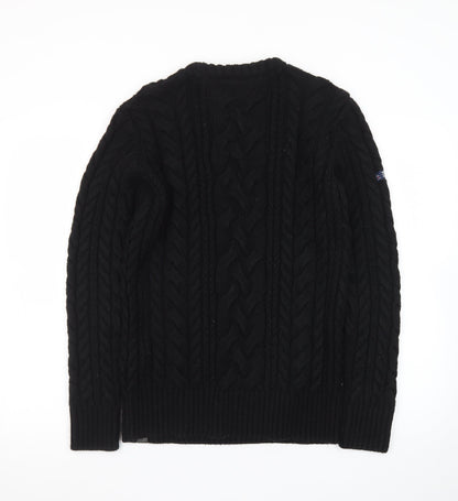 Superdry Men Black Cable-Knit Crew Neck Pullover Jumper M