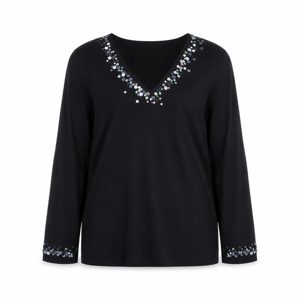 Marks and Spencer Women Black Sequin V-Neck Pullover Jumper Size 20