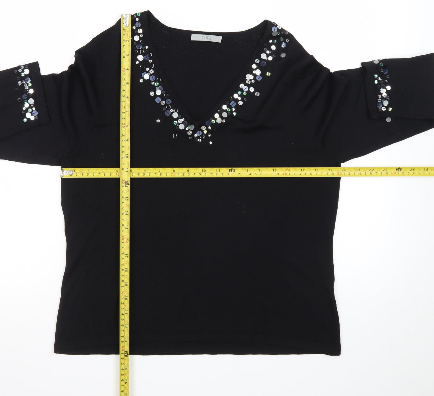 Marks and Spencer Women Black Sequin V-Neck Pullover Jumper Size 20