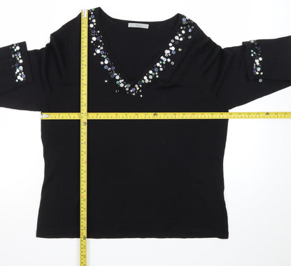 Marks and Spencer Women Black Sequin V-Neck Pullover Jumper Size 20