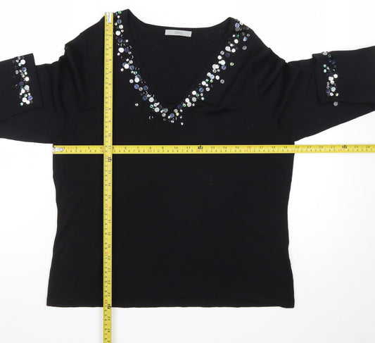Marks and Spencer Women Black Sequin V-Neck Pullover Jumper Size 20