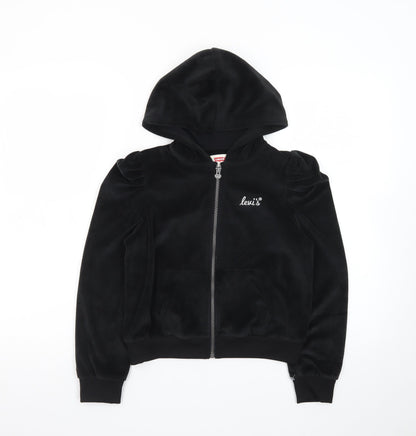 Levi's Girls Black Velour Full Zip Hooded Sweatshirt Size 10A