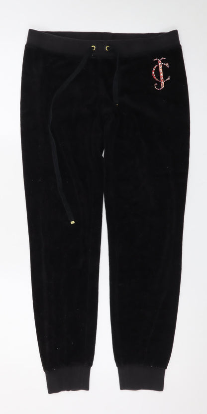 Juicy Couture Women's Black Velour Jogger Trousers Size S
