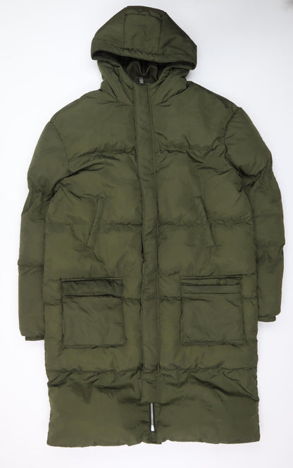 boohooMAN Unisex Adults Green Long Puffer Coat Size M Tall