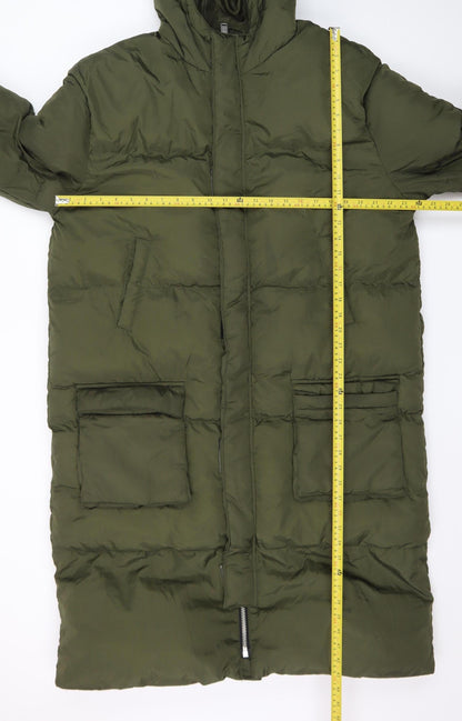 boohooMAN Unisex Adults Green Long Puffer Coat Size M Tall