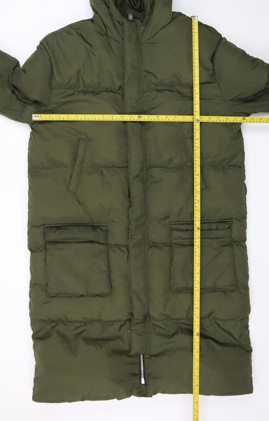 boohooMAN Unisex Adults Green Long Puffer Coat Size M Tall