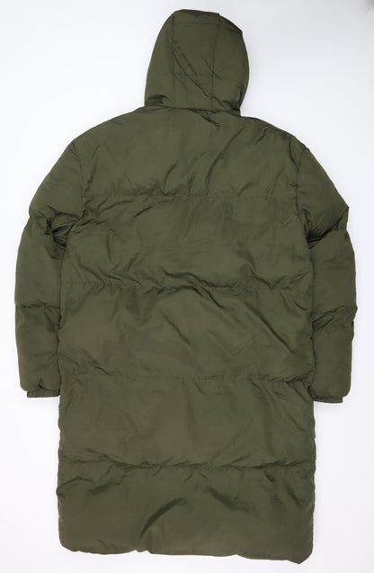 boohooMAN Unisex Adults Green Long Puffer Coat Size M Tall