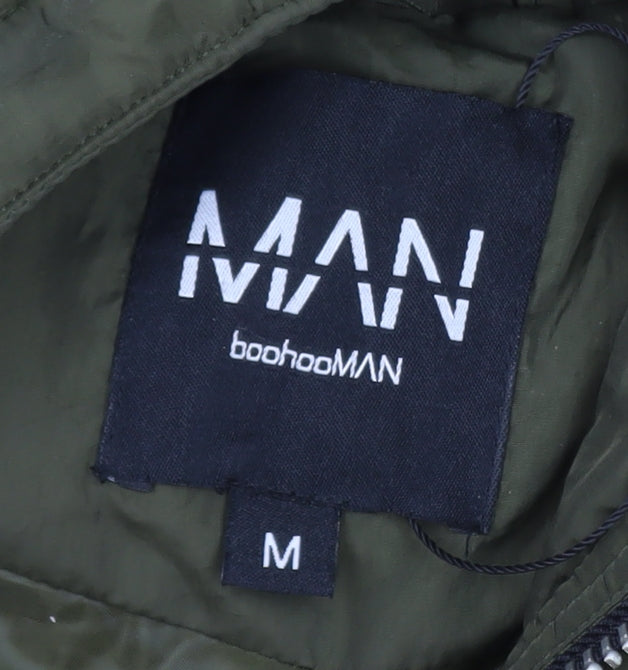 boohooMAN Unisex Adults Green Long Puffer Coat Size M Tall