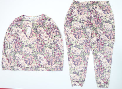 Tu Women’s Floral Pyjama Set Purple Pink Size 16 Soft Lounge Wear