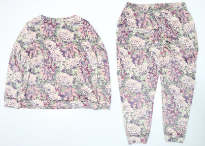 Tu Women’s Floral Pyjama Set Purple Pink Size 16 Soft Lounge Wear