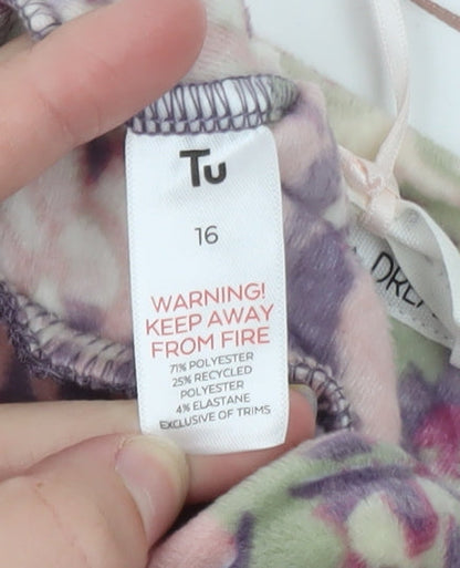 Tu Women’s Floral Pyjama Set Purple Pink Size 16 Soft Lounge Wear