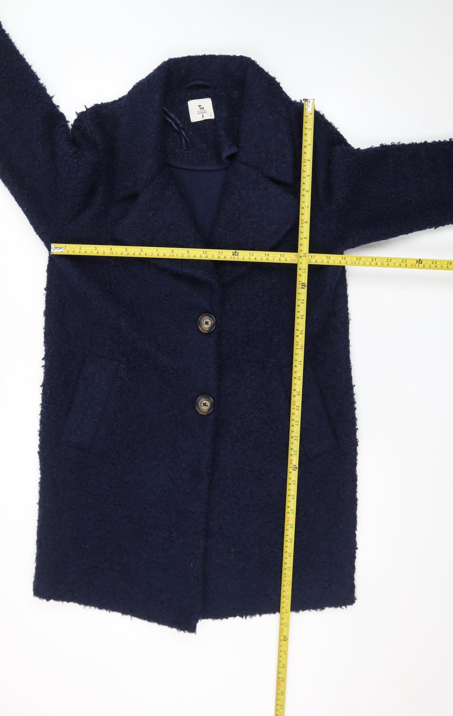 Tu Women’s Blue Mid-Length Buttoned Overcoat Size 12