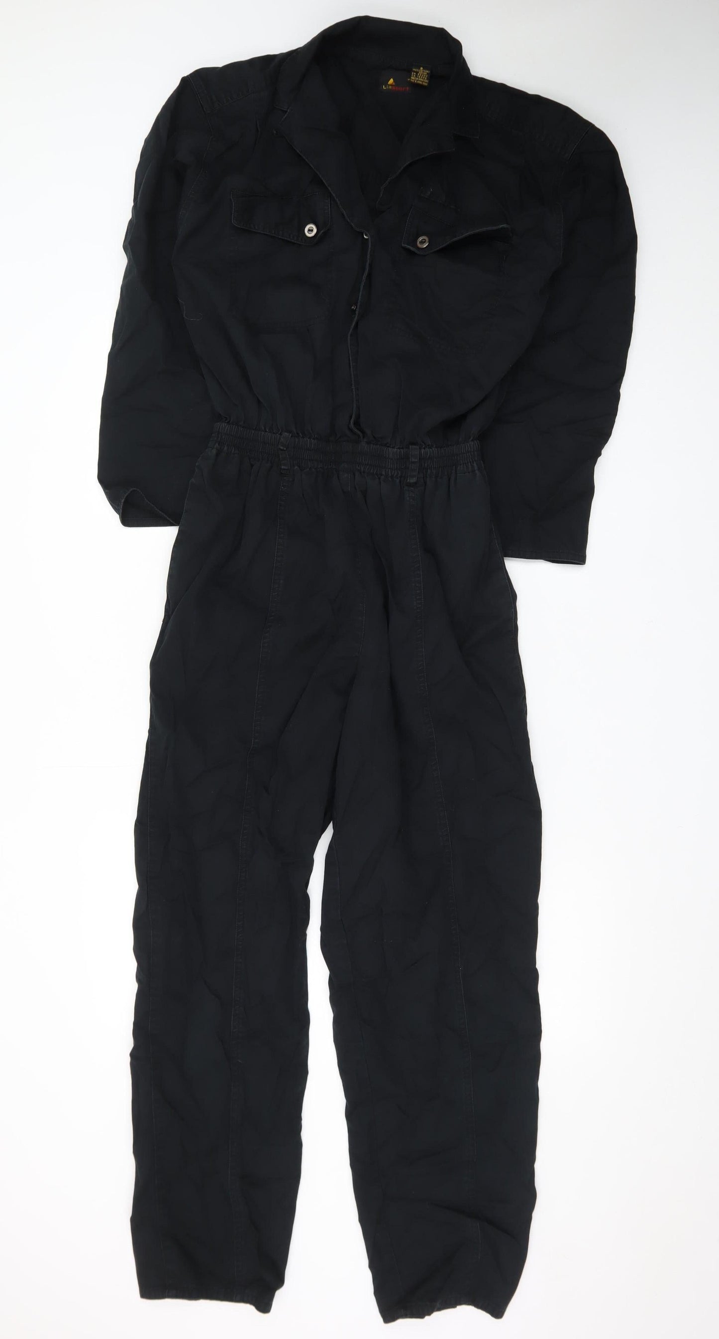 Lizsport Women's Black Cotton Jumpsuit Size S Long Sleeve Zip Waisted