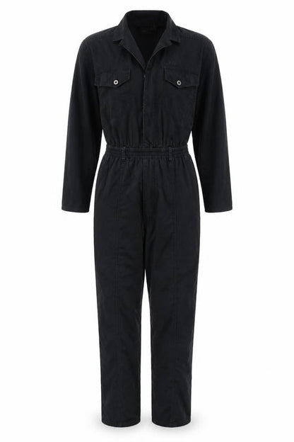 Lizsport Women's Black Cotton Jumpsuit Size S Long Sleeve Zip Waisted