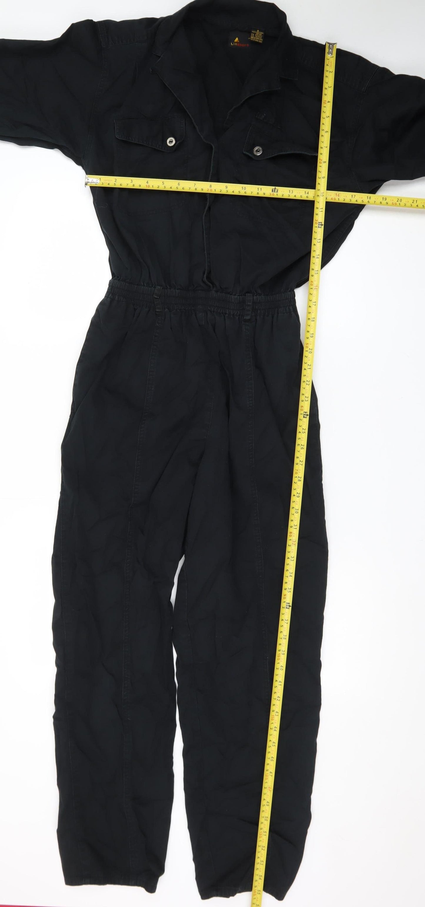 Lizsport Women's Black Cotton Jumpsuit Size S Long Sleeve Zip Waisted