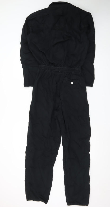 Lizsport Women's Black Cotton Jumpsuit Size S Long Sleeve Zip Waisted