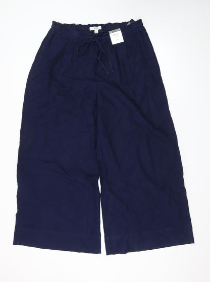 Marks and Spencer Womens Blue Linen Blend Wide Leg Cropped Trousers Size 14