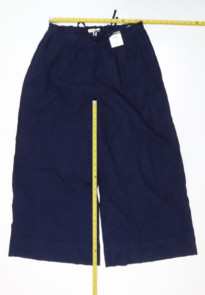 Marks and Spencer Womens Blue Linen Blend Wide Leg Cropped Trousers Size 14