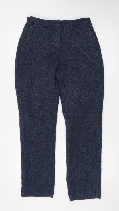 House of Bruar Women's Blue Wool Herringbone Tweed Straight Trousers Size 10