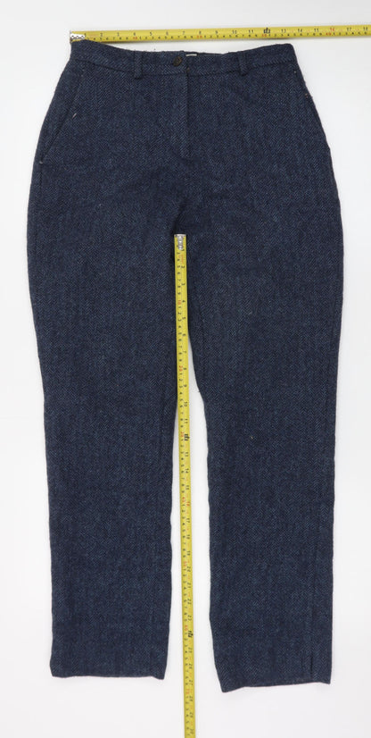 House of Bruar Women's Blue Wool Herringbone Tweed Straight Trousers Size 10