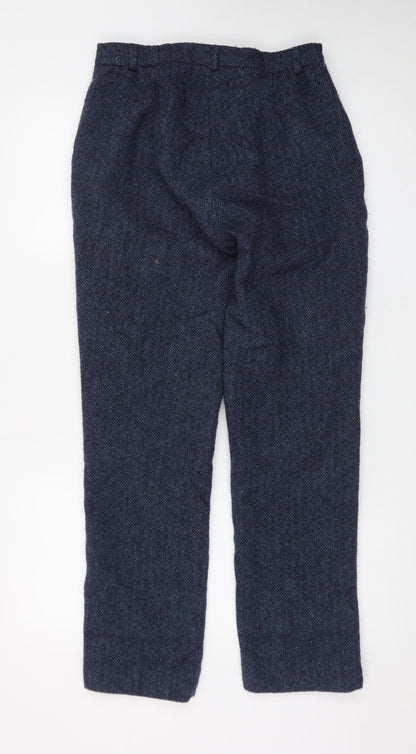 House of Bruar Women's Blue Wool Herringbone Tweed Straight Trousers Size 10