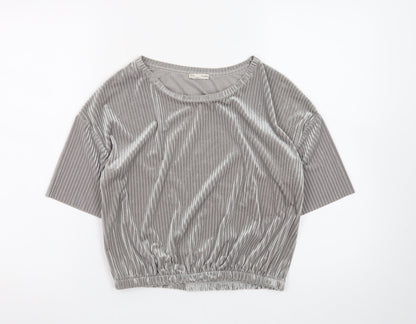 Zara Women Grey Velvet Cropped Blouse M Relaxed Fit